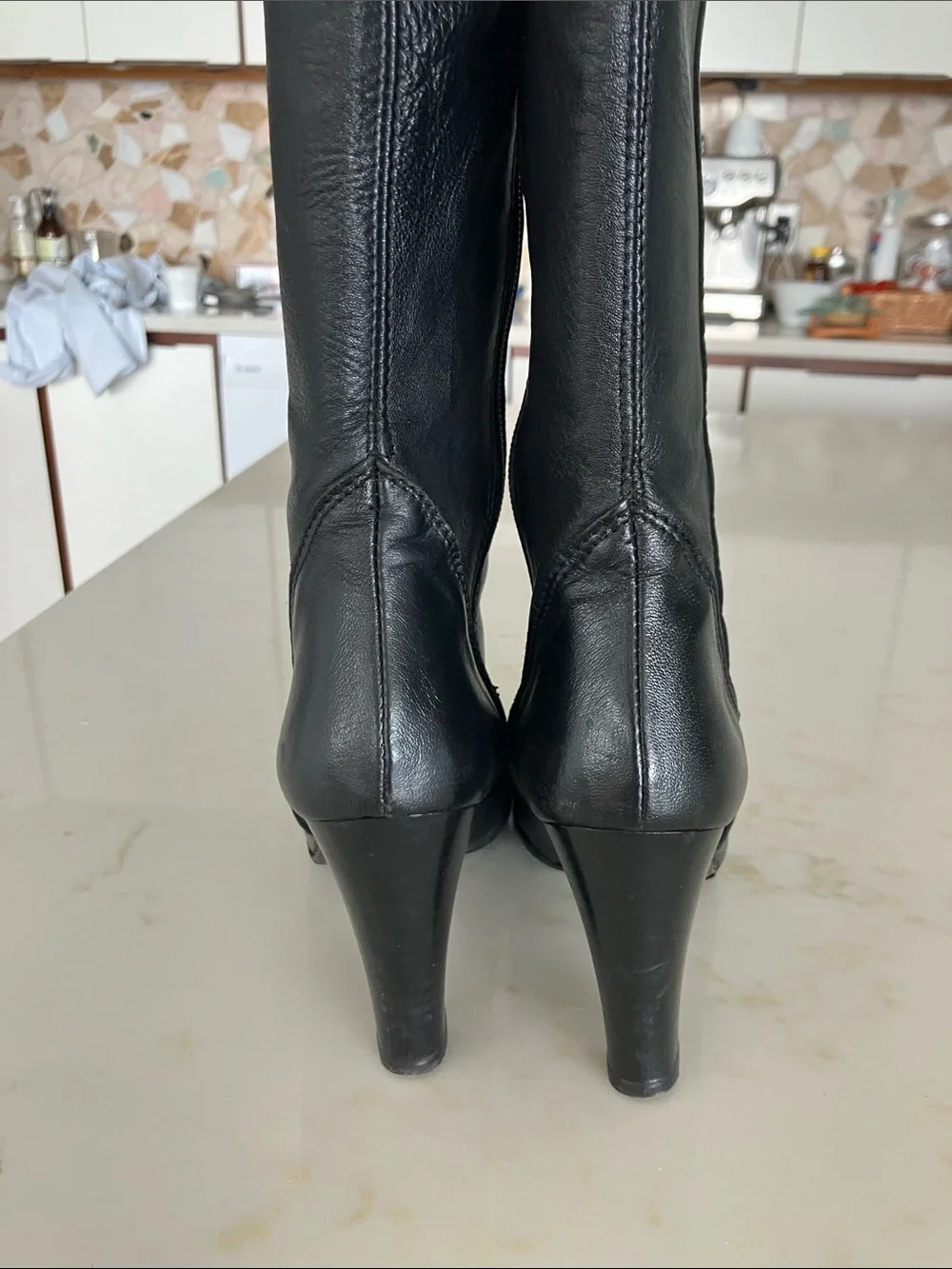 Women's Over-the-Knee Black Leather High-Heel Boots